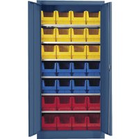 mauser with 28 open fronted storage bins, with 28 open fronted storage bins, 6 shelves, blue