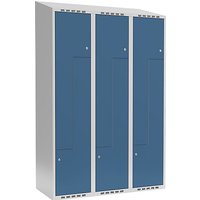 3 compartments, 3 compartments, light grey / brilliant blue, W 1200 mm, 3 compartments, sloping roof shape, cylinder lock