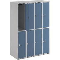 4 compartments, 4 compartments, light grey / brilliant blue, W 1200 mm, 4 compartments, flat roof shape, padlock