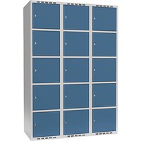 3 compartments, 3 compartments, light grey / brilliant blue, W 1200 mm, 3 compartments, flat roof shape, cylinder lock
