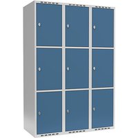 3 compartments, 3 compartments, light grey / brilliant blue, W 1200 mm, 3 compartments, flat roof shape, padlock