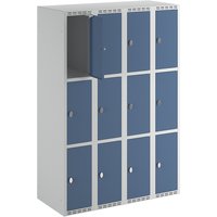4 compartments, 4 compartments, light grey / brilliant blue, W 1200 mm, 4 compartments, flat roof shape, padlock