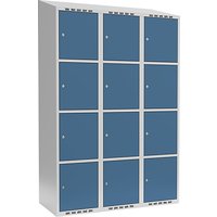 3 compartments, 3 compartments, light grey / brilliant blue, W 1200 mm, 3 compartments, sloping roof shape, cylinder lock