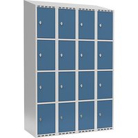 4 compartments, 4 compartments, light grey / brilliant blue, W 1200 mm, 4 compartments, sloping roof shape, padlock