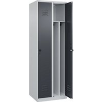 C+P 2 compartments, partition, short model, 2 compartments, partition, short model, light grey/grey, W 600 mm, with floor glides, rotary bolt, centre partition