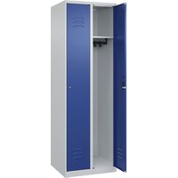 C+P 2 compartments, 2 compartments, light grey/gentian blue, W 600 mm, with floor glides, cylinder lock