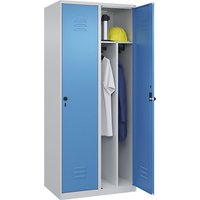 C+P 2 compartments, partition, short model, 2 compartments, partition, short model, light grey/light blue, W 800 mm, with floor glides, rotary bolt, centre partition