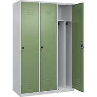 C+P 3 compartments, partition, short model, 3 compartments, partition, short model, light grey/reseda green, W 1200 mm, with floor glides, rotary bolt, centre partition