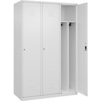 C+P 3 compartments, partition, short model, 3 compartments, partition, short model, traffic white, W 1200 mm, with floor glides, cylinder lock, centre partition