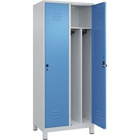 C+P 2 compartments, partition, short model, 2 compartments, partition, short model, light grey/light blue, W 800 mm, with feet, rotary bolt, centre partition