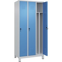 C+P 3 compartments, partition, short model, 3 compartments, partition, short model, light grey/light blue, W 900 mm, with feet, rotary bolt, centre partition