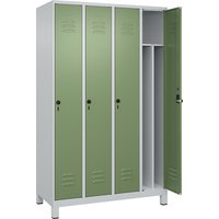 C+P 4 compartments, partition, short model, 4 compartments, partition, short model, light grey/reseda green, W 1200 mm, with feet, rotary bolt, centre partition