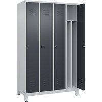 C+P 4 compartments, partition, short model, 4 compartments, partition, short model, light grey/grey, W 1200 mm, with feet, cylinder lock, centre partition