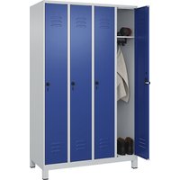 C+P 4 compartments, 4 compartments, light grey/gentian blue, W 1200 mm, with feet, rotary bolt