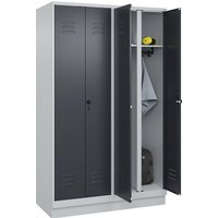 C+P 2 compartments, 2 compartments, light grey/grey, HxW 1950 x 1200 mm, with base plinth, rotary bolt
