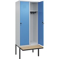 C+P 2 compartments, 2 compartments, light grey/light blue, W 800 mm, security rotary bolt, cantilevered, beech hardwood