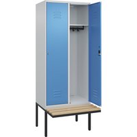 C+P 2 compartments, 2 compartments, light grey/light blue, W 800 mm, cylinder lock, cantilevered, beech hardwood
