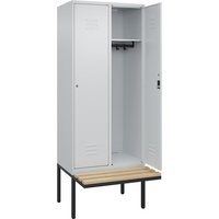C+P 2 compartments, 2 compartments, light grey, W 800 mm, cylinder lock, cantilevered, beech hardwood