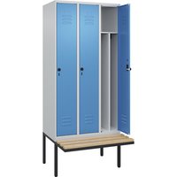 C+P 3 compartments, partition, short model, 3 compartments, partition, short model, light grey/light blue, W 900 mm, security rotary bolt, cantilevered, beech hardwood