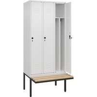 C+P 3 compartments, partition, short model, 3 compartments, partition, short model, traffic white, W 900 mm, security rotary bolt, cantilevered, beech hardwood