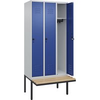 C+P 3 compartments, 3 compartments, light grey/gentian blue, W 900 mm, security rotary bolt, cantilevered, beech hardwood
