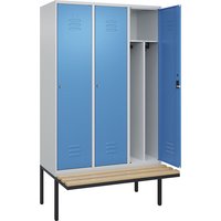 C+P 3 compartments, partition, short model, 3 compartments, partition, short model, light grey/light blue, W 1200 mm, cylinder lock, cantilevered, beech hardwood