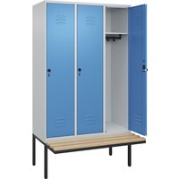 C+P 3 compartments, 3 compartments, light grey/light blue, W 1200 mm, security rotary bolt, cantilevered, beech hardwood