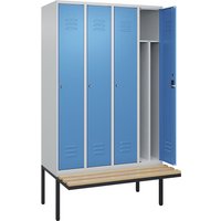 C+P 4 compartments, partition, short model, 4 compartments, partition, short model, light grey/light blue, W 1200 mm, cylinder lock, cantilevered, beech hardwood