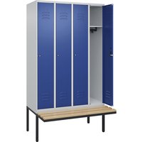 C+P 4 compartments, 4 compartments, light grey/gentian blue, W 1200 mm, cylinder lock, cantilevered, beech hardwood