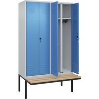 C+P 2 compartments, 2 compartments, light grey/light blue, W 1200 mm, security rotary bolt, cantilevered, beech hardwood