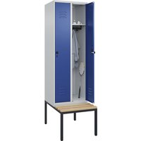 C+P 2 compartments, 2 compartments, light grey/gentian blue, W 600 mm, security rotary bolt, base frame, beech hardwood