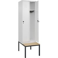 C+P 2 compartments, 2 compartments, traffic white, W 600 mm, security rotary bolt, base frame, beech hardwood