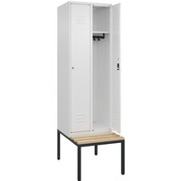 C+P 2 compartments, 2 compartments, traffic white, W 600 mm, cylinder lock, base frame, beech hardwood