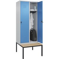 C+P 2 compartments, 2 compartments, light grey/light blue, W 800 mm, security rotary bolt, base frame, beech hardwood