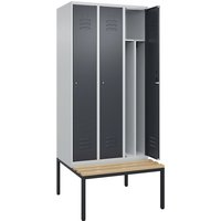 C+P 3 compartments, partition, short model, 3 compartments, partition, short model, light grey/grey, W 900 mm, cylinder lock, base frame, beech hardwood