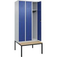C+P 3 compartments, 3 compartments, light grey/gentian blue, W 900 mm, cylinder lock, base frame, beech hardwood