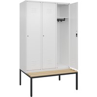 C+P 3 compartments, 3 compartments, traffic white, W 1200 mm, cylinder lock, base frame, beech hardwood