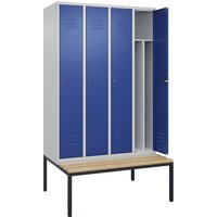 C+P 4 compartments, partition, short model, 4 compartments, partition, short model, light grey/gentian blue, W 1200 mm, cylinder lock, base frame, beech hardwood
