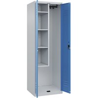 C+P 1 compartment, centre partition, short model, 1 compartment, centre partition, short model, light grey/light blue, W 600 mm, with floor glides, cylinder lock