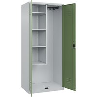 C+P 1 compartment, centre partition, short model, 1 compartment, centre partition, short model, light grey/reseda green, W 800 mm, with floor glides, cylinder lock