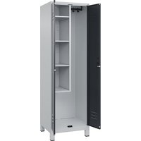 C+P 1 compartment, centre partition, short model, 1 compartment, centre partition, short model, light grey/grey, W 600 mm, with feet, cylinder lock