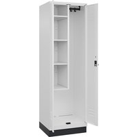 C+P 1 compartment, centre partition, short model, 1 compartment, centre partition, short model, traffic white, W 600 mm, with base plinth, rotary bolt