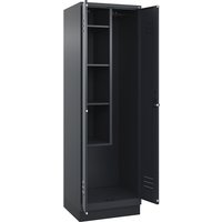 C+P 1 compartment, centre partition, short model, 1 compartment, centre partition, short model, grey, W 600 mm, with base plinth, rotary bolt