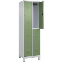 C+P 2 compartments, 2 compartments, light grey/reseda green, HxW 1950 x 600 mm, with feet, cylinder lock