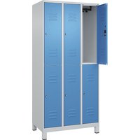 C+P 3 compartments, 3 compartments, light grey/light blue, HxW 1950 x 900 mm, with feet, cylinder lock