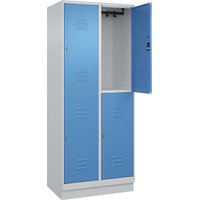 C+P 2 compartments, 2 compartments, light grey/light blue, HxW 1950 x 800 mm, with base plinth, cylinder lock