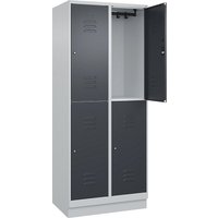 C+P 2 compartments, 2 compartments, light grey/grey, HxW 1950 x 800 mm, with base plinth, cylinder lock