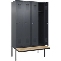 4 compartments, 4 compartments, grey, W 1200 mm, cylinder lock, with cantilevered bench seat, beech