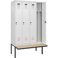 4 compartments, partition, short model, 4 compartments, partition, short model, white, W 1200 mm, security rotary bolt, with cantilevered bench seat, beech