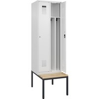2 compartments, partition, short model, 2 compartments, partition, short model, white, W 600 mm, cylinder lock, with bench fitted below, beech